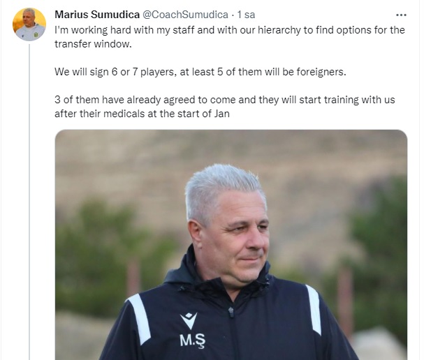 Öznur Tablo Yeni Malatyapor Teknik Direktörü Marius Sumudica, ara transferlerle ilgili çalışmaların sürdüğünü belirterek, 6-7 oyuncu alacaklarını ve bunlardan 3 oyuncu ile anlaştıklarını açıkladı. 