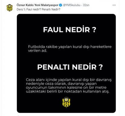 Öznur Kablo Yeni Malatyaspor'dan manidar paylaşım