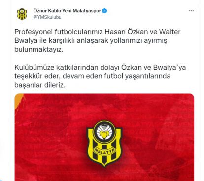 Yeni Malatyaspor'da 2 oyuncu ayrıldı