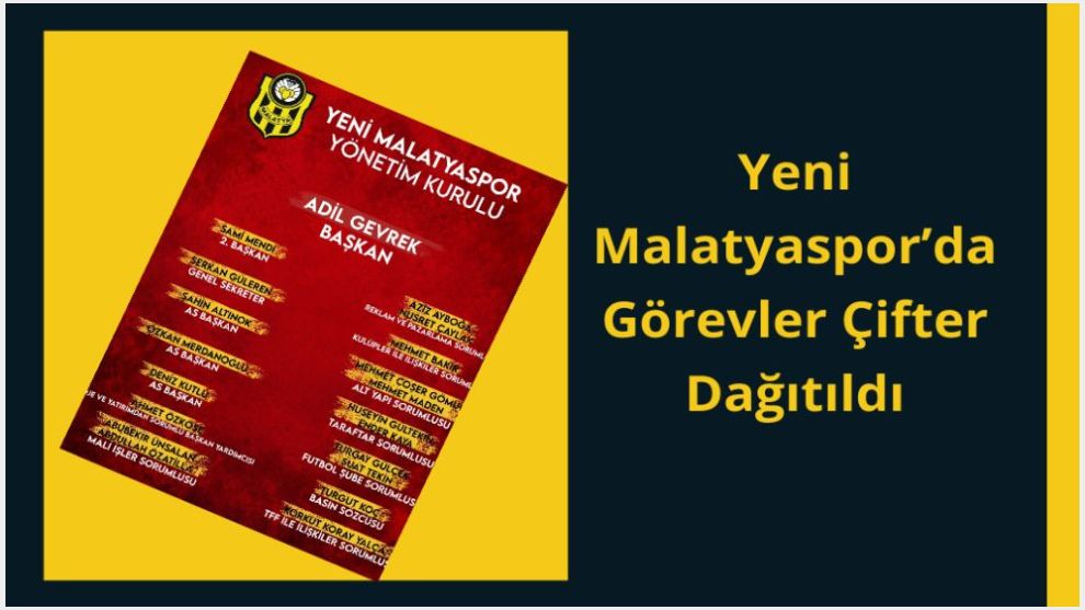 Yeni Malatyaspor'da Görevler Çifter Dağıtıldı
