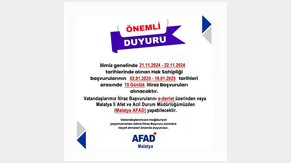 Hak Sahipliği İtiraz Süreci Malatya'da Başladı