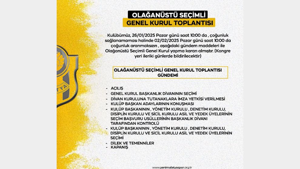 Yeni Malatyaspor Seçimli Genel kurula Gidiyor