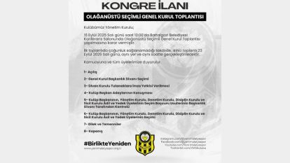 Yeni Malatyaspor'dan Olağanüstü Seçimli Genel Kurul Kararı
