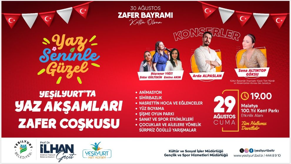 Yeşilyurt'ta 30 Ağustos coşkusu 100. Yıl Kent Park'ta