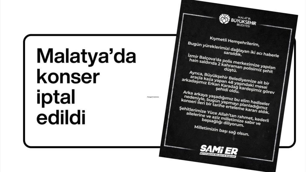 Malatya'da konser iptal edildi: Şehit haberleri yasa boğdu