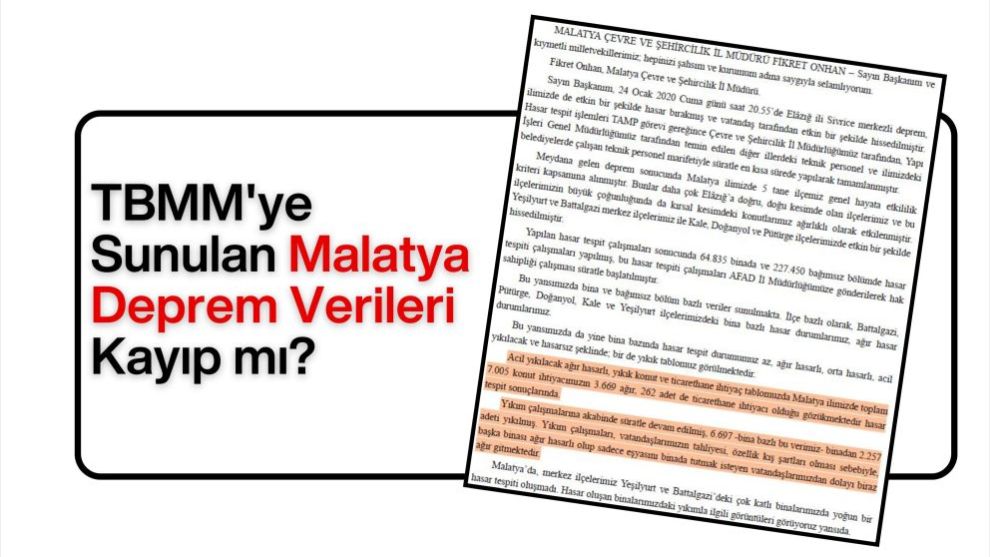 TBMM'ye Sunulan Malatya Deprem Verileri Kayıp mı?