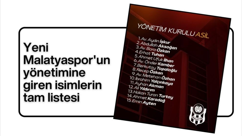 Yeni Malatyaspor'un yönetimine giren isimlerin tam listesi