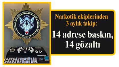 Narkotik ekiplerinden 3 aylık takip: 14 adrese baskın, 14 gözaltı