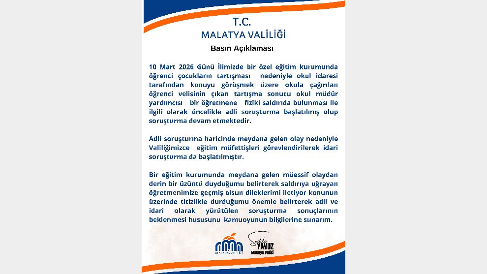 Malatya Valiliği'nden özel okuldaki olay açıklaması