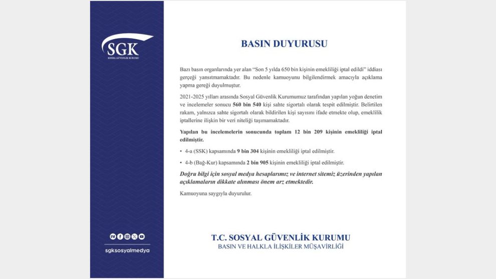 SGK'dan emeklilik iptali açıklaması: 12 bin 209 kişinin maaşı durduruldu