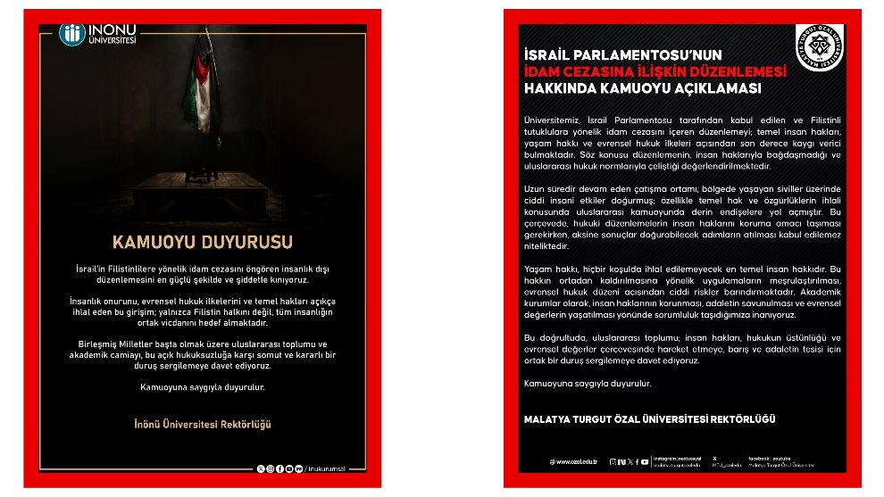 Malatya'daki Üniversitelerden İsrail'in İdam Düzenlemesine Sert Tepki