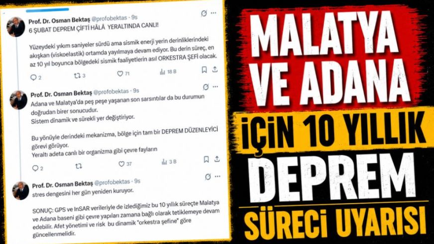 Malatya ve Adana İçin 10 Yıllık Deprem Süreci Uyarısı