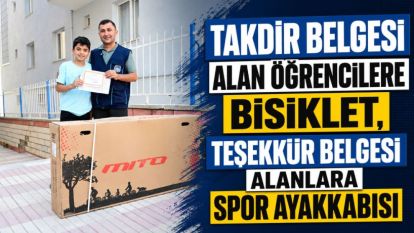 "Takdir Belgesi Alan Öğrencilere Bisiklet, Teşekkür Belgesi Alanlara Spor Ayakkabısı"