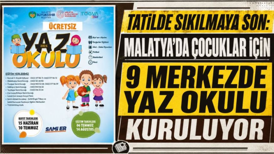 Tatilde Sıkılmaya Son: Malatya'da Çocuklar İçin 9 Merkezde Yaz Okulu Kuruluyor