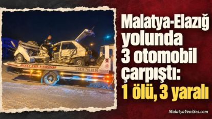Malatya-Elazığ yolunda 3 otomobil çarpıştı: 1 ölü, 3 yaralı