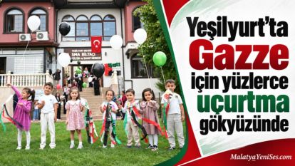 Yeşilyurt'ta Gazze için yüzlerce uçurtma gökyüzünde
